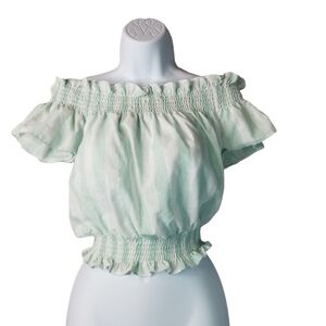 Impeccable Pig green striped off shoulder top